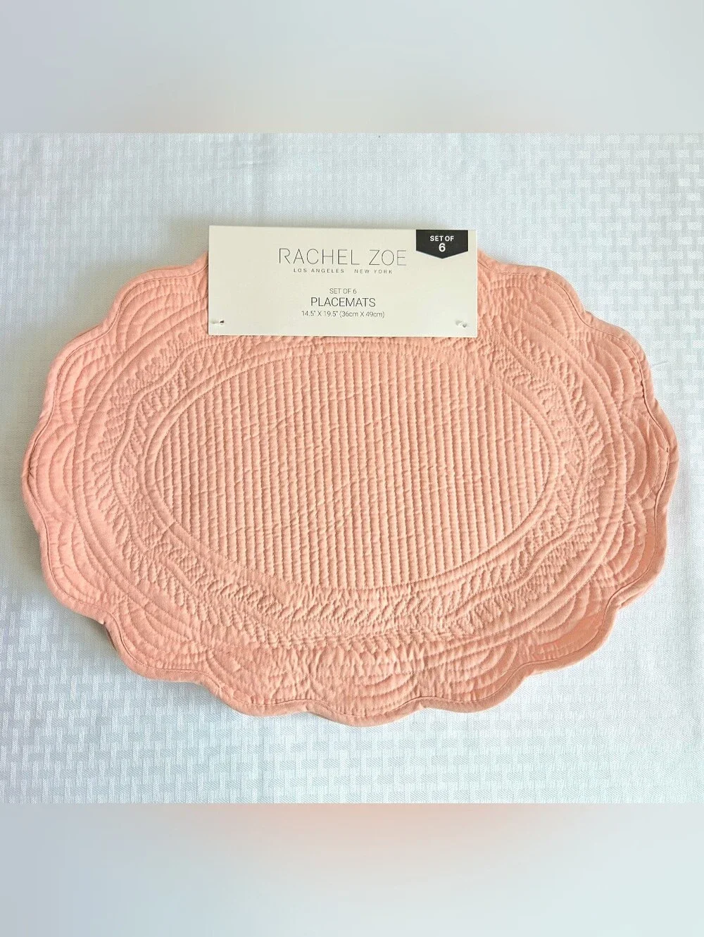 Rachel Zoe Set of 6 Quilted Placemats Oval Shape Pastel Peach Orange